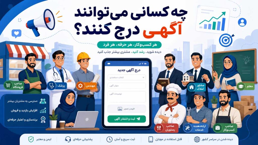 درج آگهی برای فروشگاه ها، شرکت ها، پزشکان، آموزشگاه ها، رستوران ها و سایر کسب و کارها در کارمکان