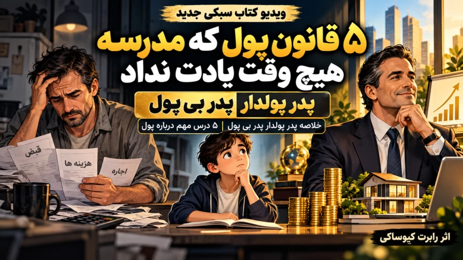 تصویر شاخص خلاصه کتاب پدر پولدار پدر بی پول؛ پنج درس پول و سواد مالی در کارمکان