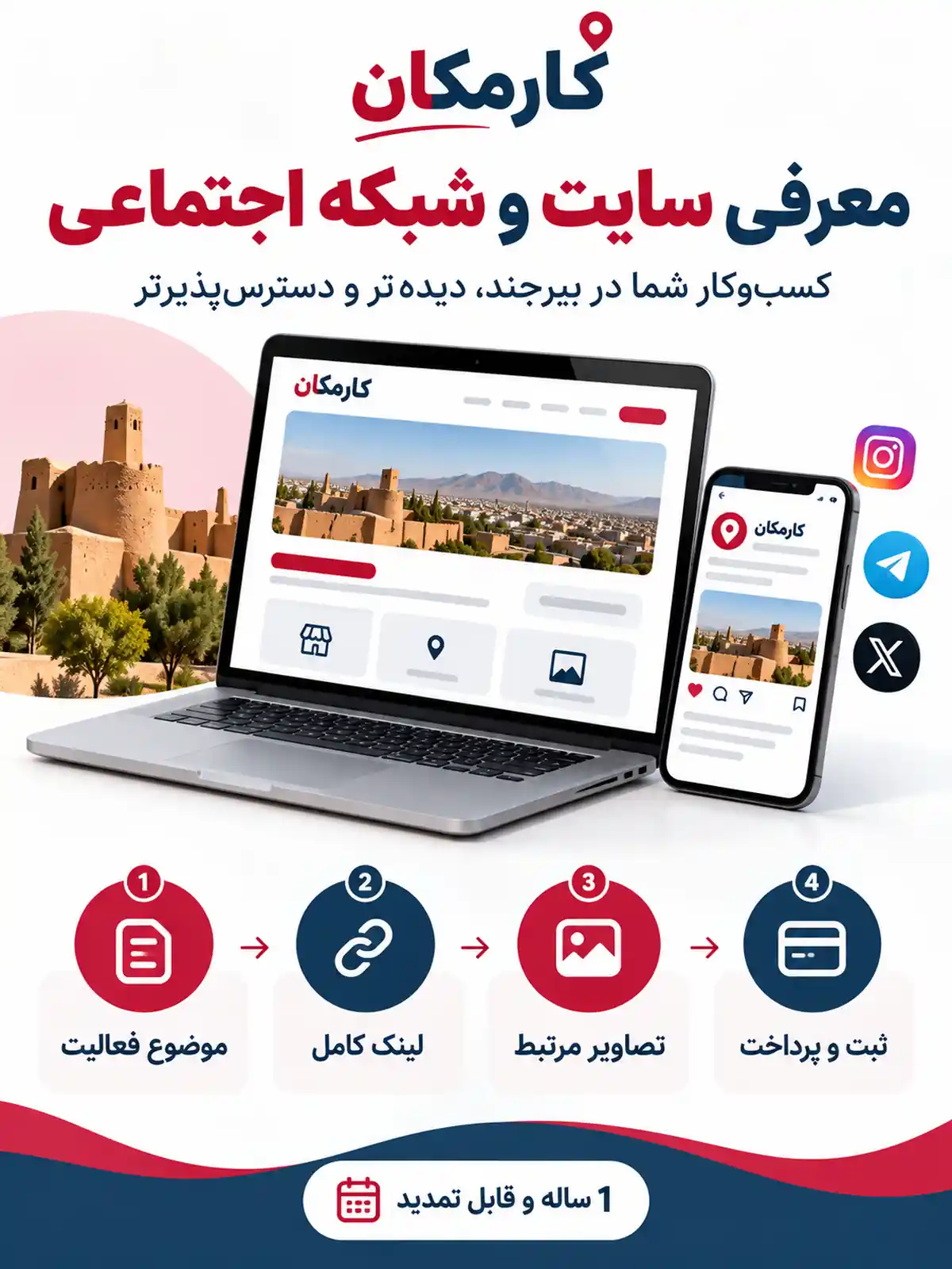 تبلیغ سایت و شبکه های اجتماعی در بیرجند | 1 ساله و قابل تمدید 12 مراحل معرفی سایت و شبکه های اجتماعی در بیرجند