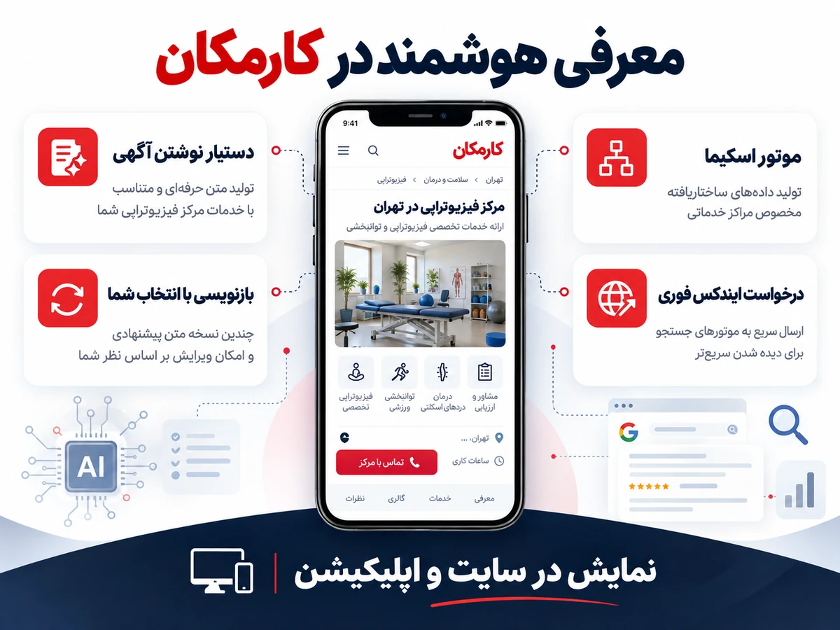 تبلیغ مرکز فیزیوتراپی در تهران | 1 ساله و قابل تمدید 10 امکانات هوشمند برای نوشتن و ساختاردهی آگهی مرکز فیزیوتراپی