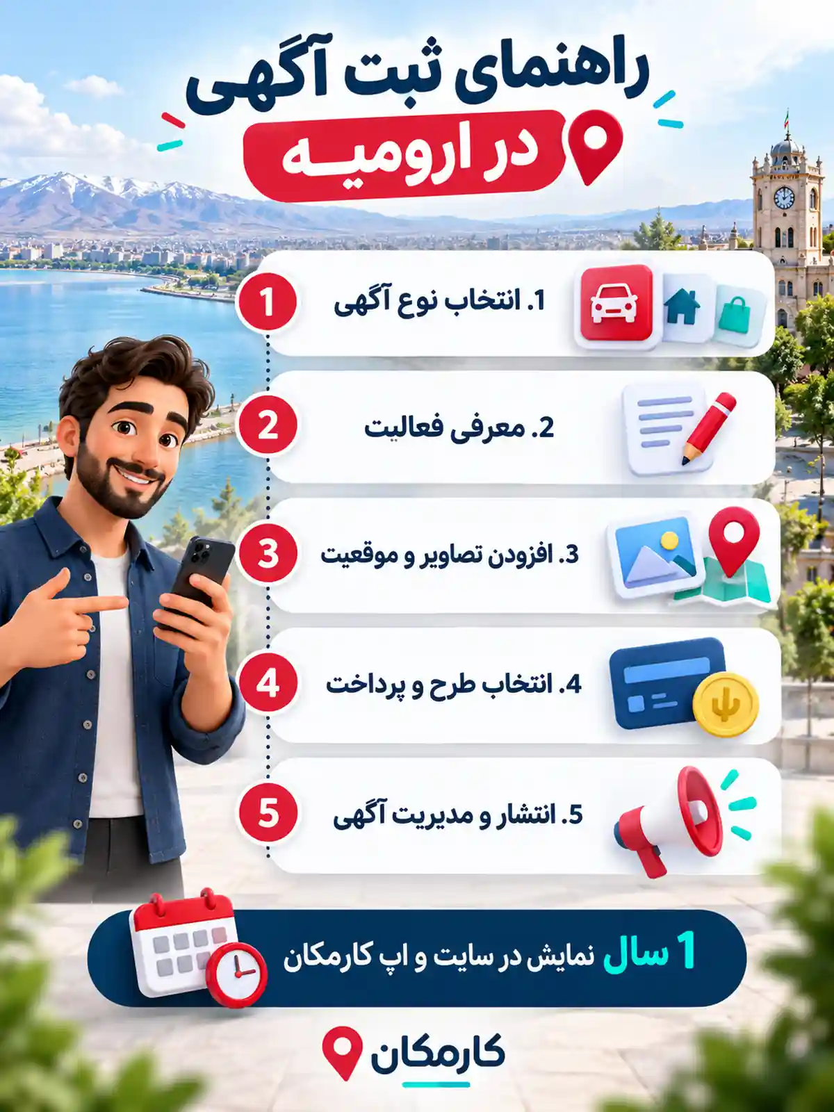 ثبت آگهی در ارومیه | تبلیغات 1 ساله و قابل تمدید 17 راهنمای 5 مرحله ثبت آگهی در ارومیه از انتخاب نوع تا مدیریت آگهی